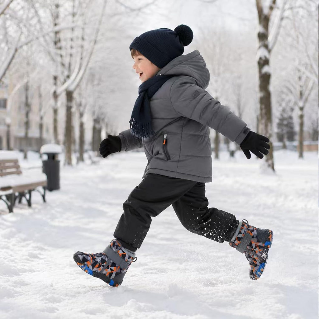 Toddler Boys Girls Snow Boots, Winter Insulated High-Top Barefoot Shoes with Non-Slip Sole & Fleece Lining