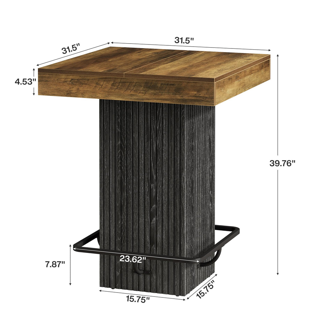 Square Bar Table, Kitchen Dining Table, Industrial Counter Height Pub Cocktail Table Home Bar Unit with Metal