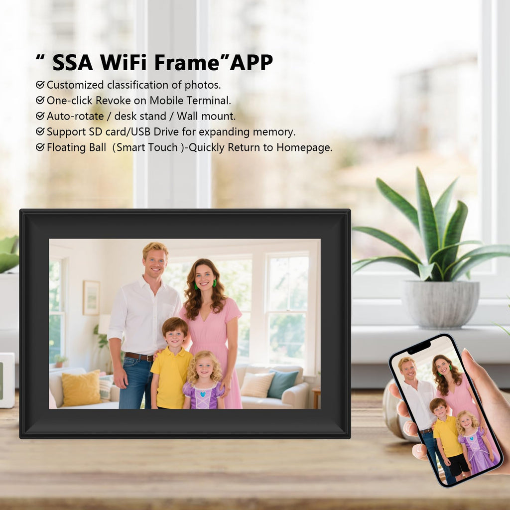 WiFiFRAME Digital Picture Frame 10.1 inch WiFi Smart Photo Frame, 1280 * 800 IPS Touchscreen Auto-Rotate, Built in
