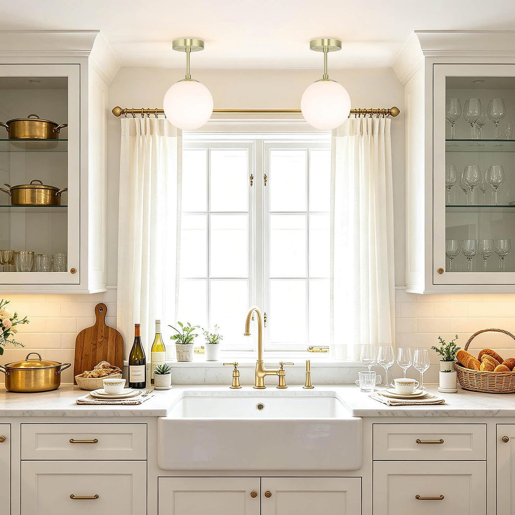 8" Globe Ceiling Light Semi Flush Mount Brass