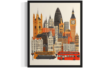 London United Kingdom Black Framed Wall Poster Print, Vintage Retro Landscape Scenery Painting Artwork Travel Prints