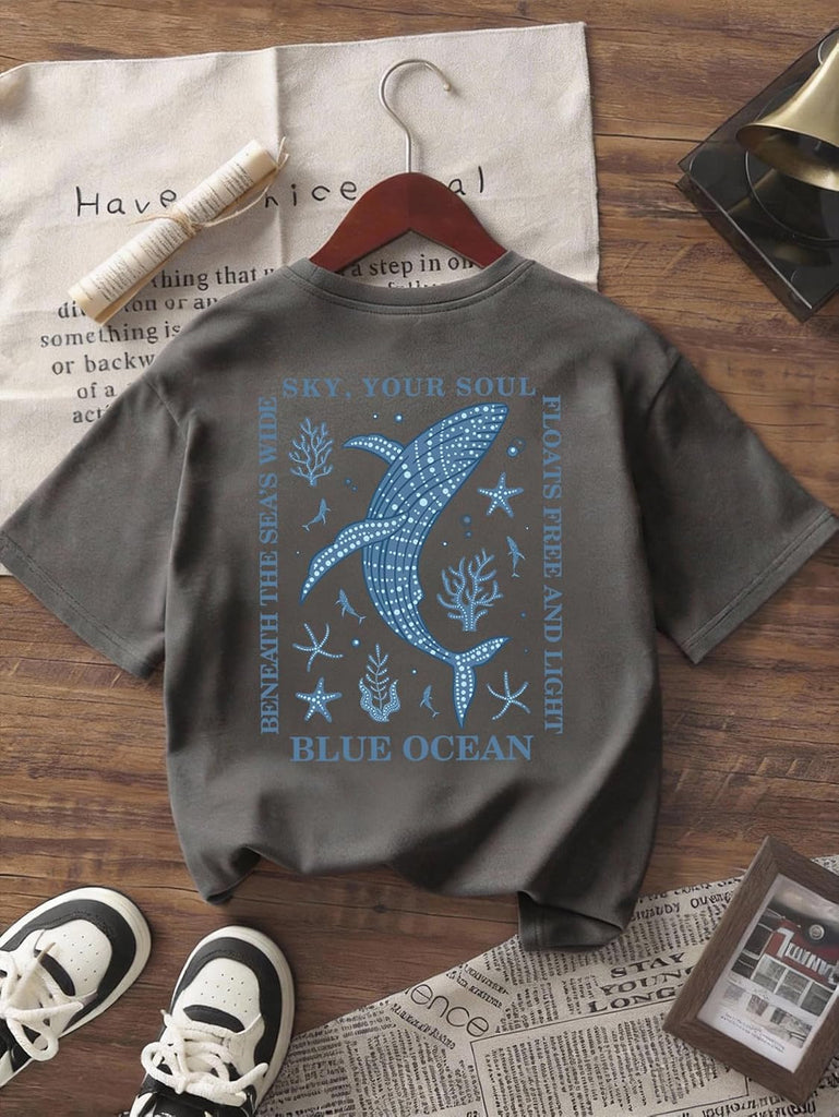 Girl's Letter Animal Graphic Tees Oversized Vacation Summer Tops
