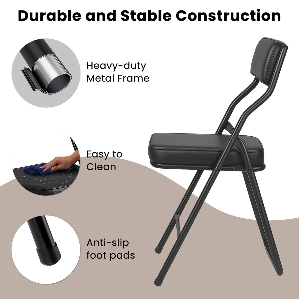 4 Pack Black Folding Chairs with Thick Padded Seat & Backrest