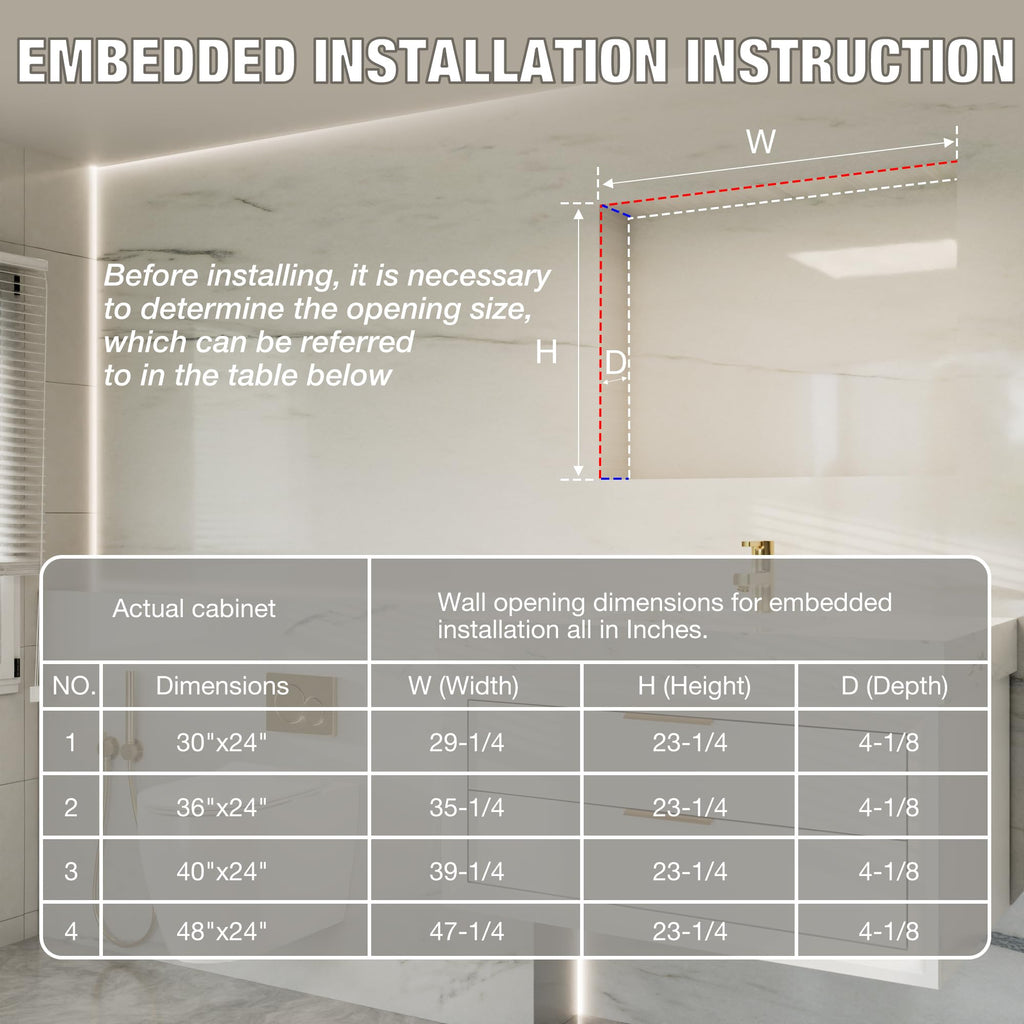 48x24 Lighted Medicine Cabinet with Mirror Defogger - Dimmable Touch Sensor, Adjustable Color Temperature