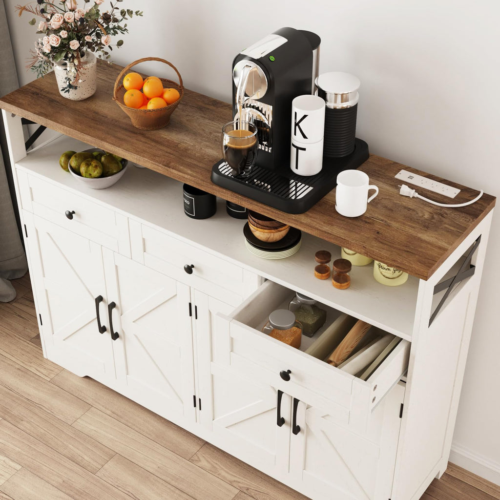 Farmhouse Buffet Cabinet with Drawers & Open Shelf, Sideboard