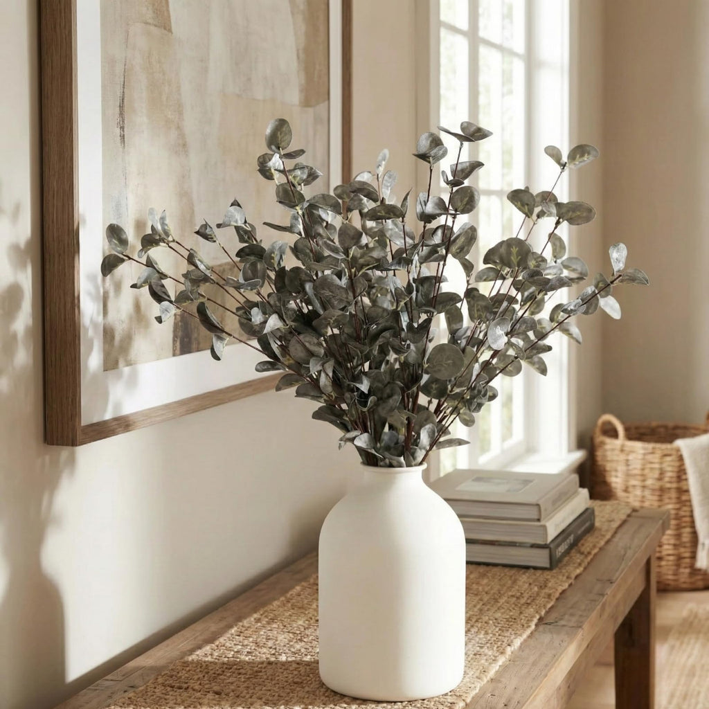 6 Branches Artificial Long Eucalpytus Stems For Tall Vase, Real Look