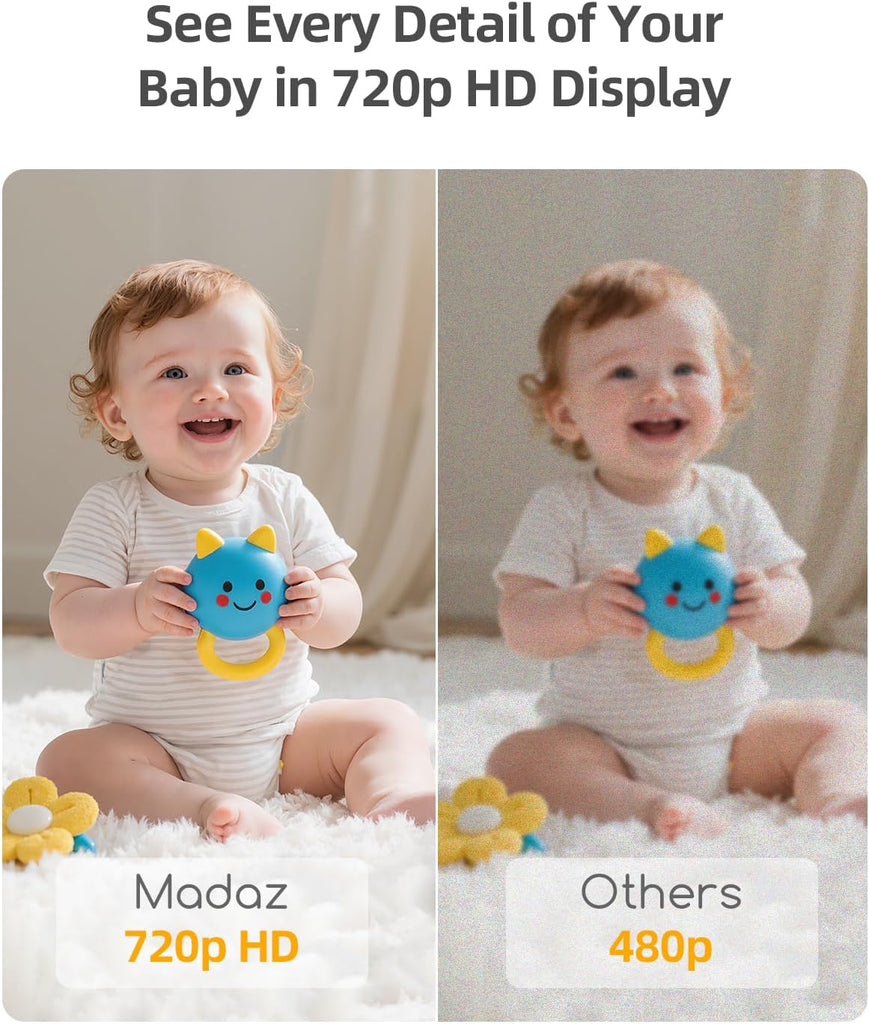 No WiFi Baby Monitor with Color Night Vision, 5" HD Display,1080P Pan Tilt Zoom Camera, Lullabies, Temperature