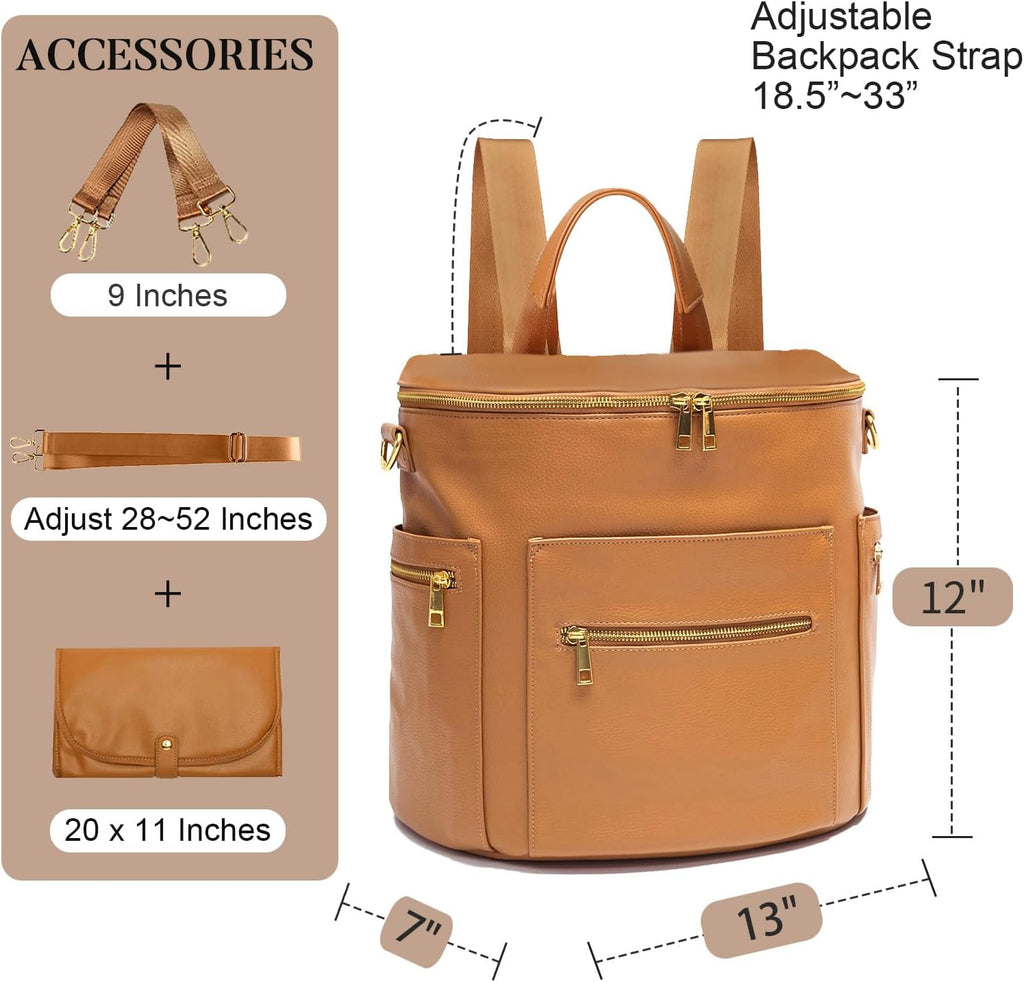 Diaper bag, Leather Diaper Bag Backpack by, Diaper Backpack with Laptop Sleeve,Changing Pad,Wipes Pouch,Stroller