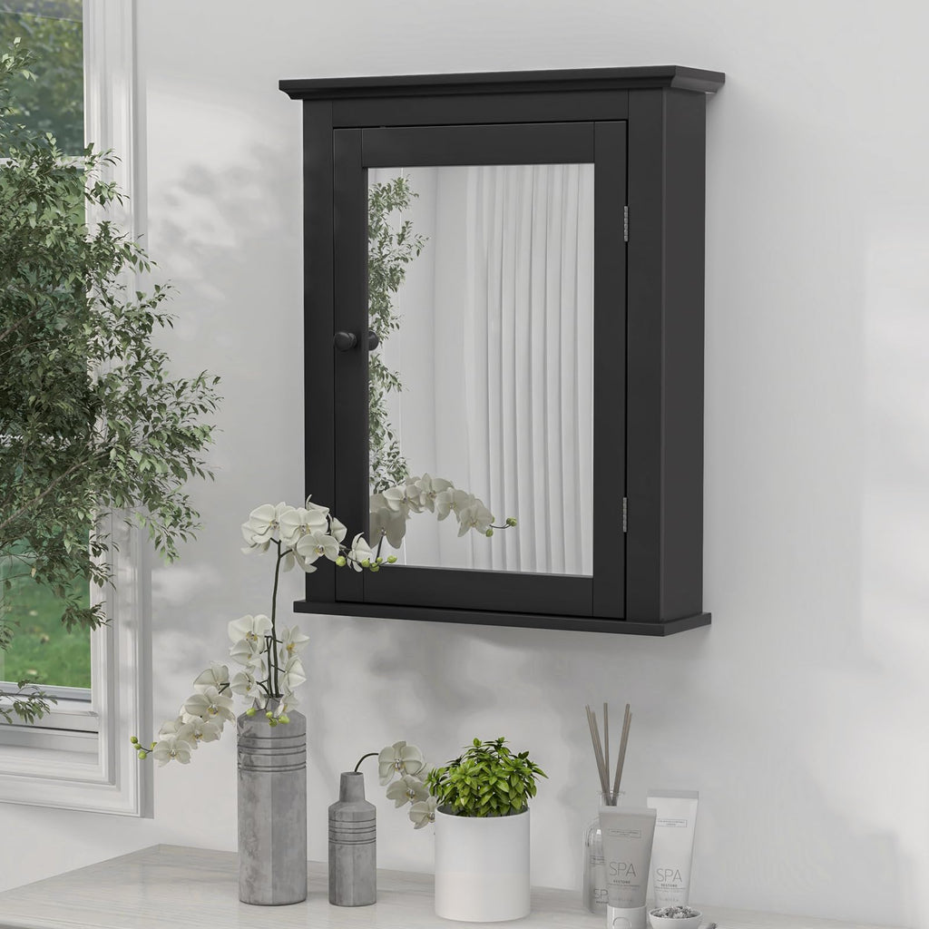 Black Medicine Cabinet Wall Mounted with Mirror Adjustable Storage
