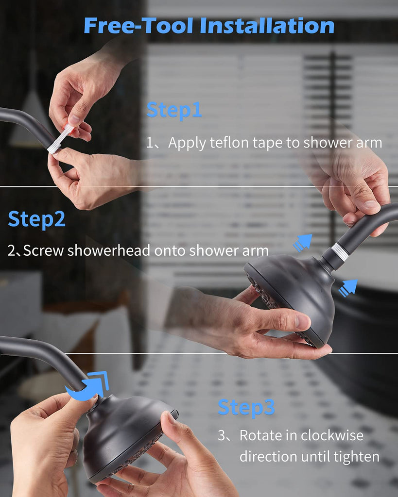 High Pressure Shower Head 4.7" Rain Fixed Showerhead 7-Spray Setting with Adjustable Brass Swivel Ball Joint