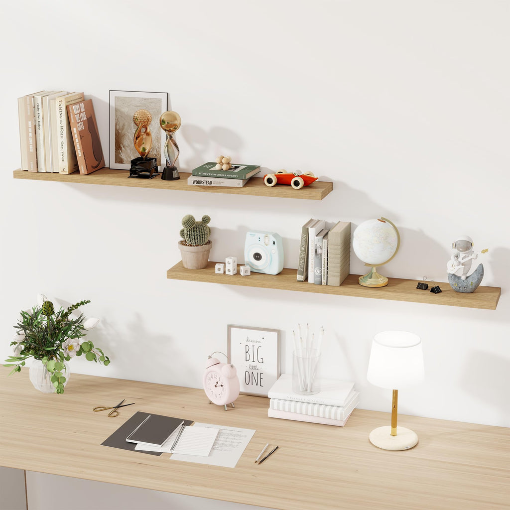 48 Inch Floating Shelves for Wall, Set of 2 - Rustic Wood Wall-Mounted Shelves with Invisible Brackets - Storage