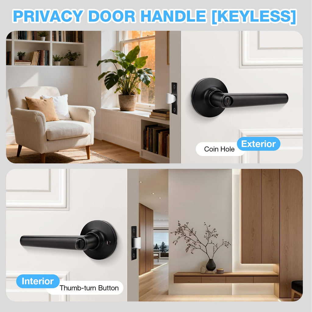 1 Pack Black Privacy Door Handle, Matte Black Door Handles Interior, Heavy Duty Door Levers, Black Bathroom Door