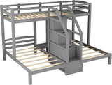 Triple Bunk Bed with Stairs and Storage Staircase, Twin Over Twin & Twin L-Shaped Bunk Bed for 3