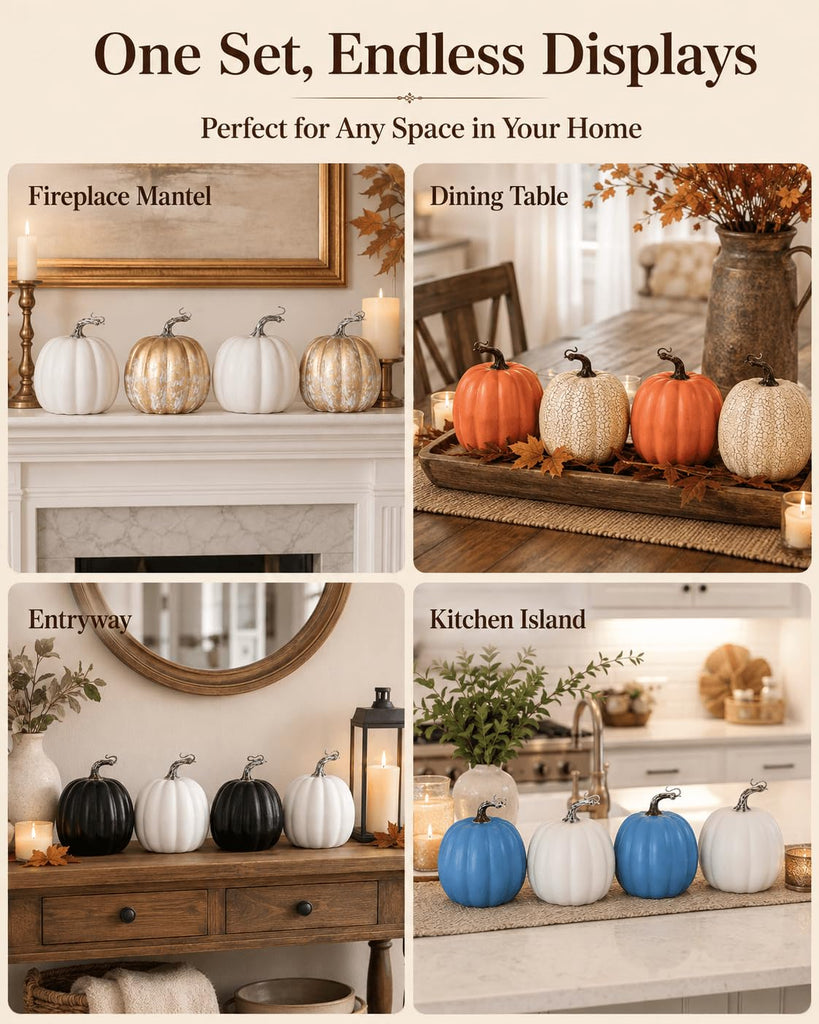 6 Inch White Artificial Pumpkins, 4 Pack