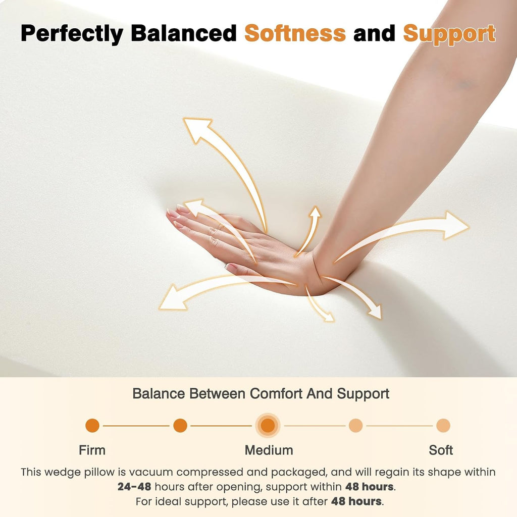 34" Extra-Long Wedge Pillow,5.5" Bed Wedge Pillow for Sleeping,White | Pillow Wedge Back Support for After Surgery