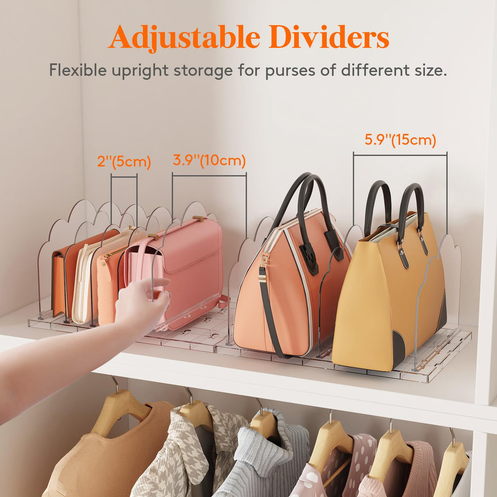 Purse Organizer for Closet, Adjustable Clear Handbag Shelf Dividers