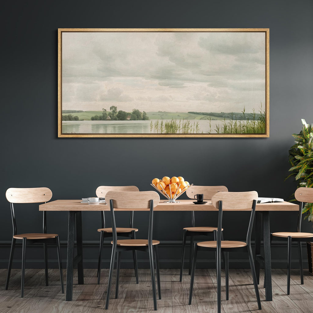 Extra Large Framed Canvas Print Wall Art Tranquil Fields Pastoral Landscape Antique Retro Fine Art Illustrations