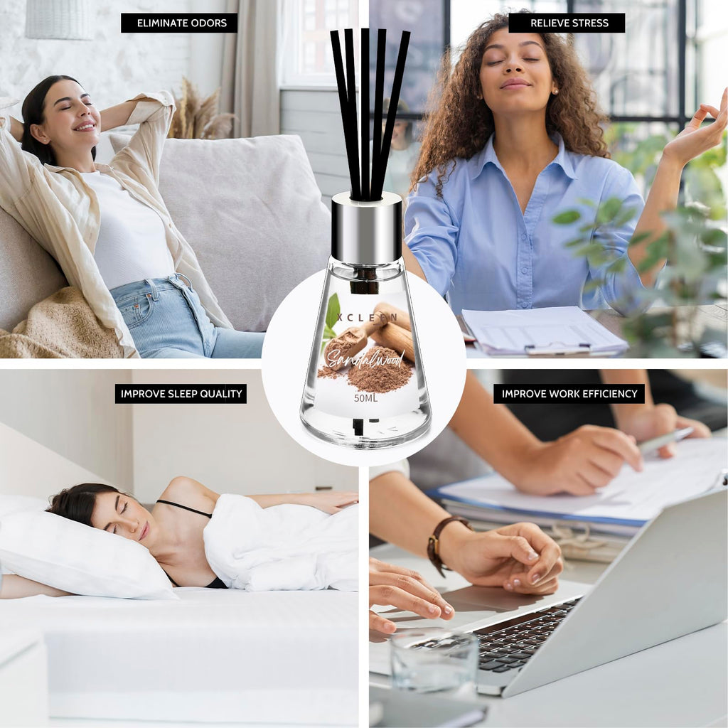 Reed Diffuser of 3 Pack, Escape/Citrus/Sandalwood, Scented Diffuser with 15 Fiber Sticks, Home Fragrance Oil