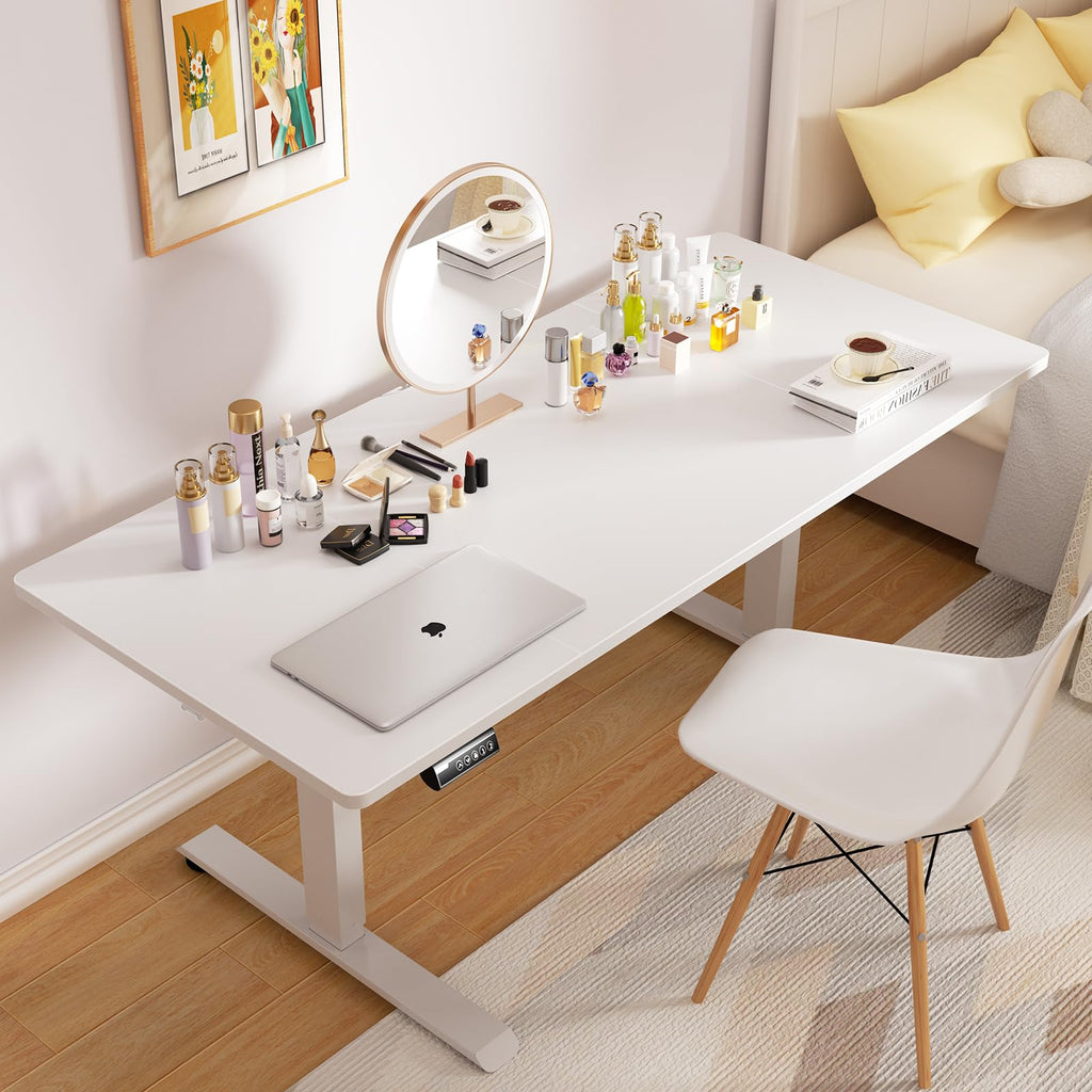 63"x28" Wider Large Standing Desk, Electric Height Adjustable, White