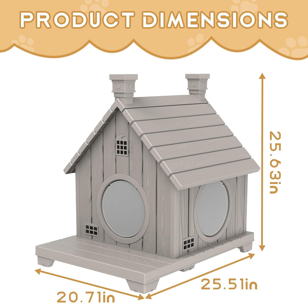 Outdoor Cat House Weatherproof 1-Story Durable Resin, Grey