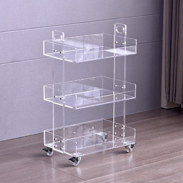 Clear Acrylic Side Table with Wheels, 3 Tier Acrylic End Table Side Table Rolling Serving Cart Snack Table Easy