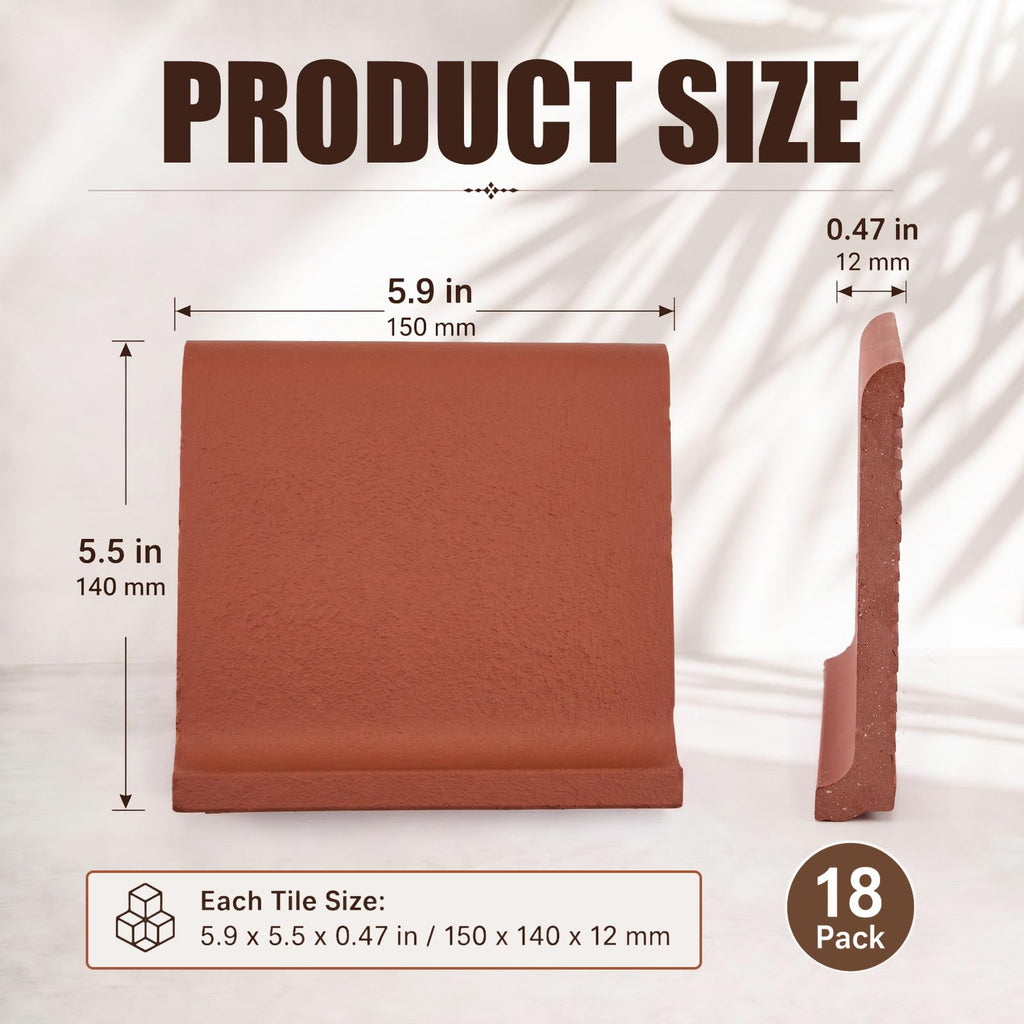18 Pack Red Ceramic Quarry Cove Base Tile, 5.9 x 5.5