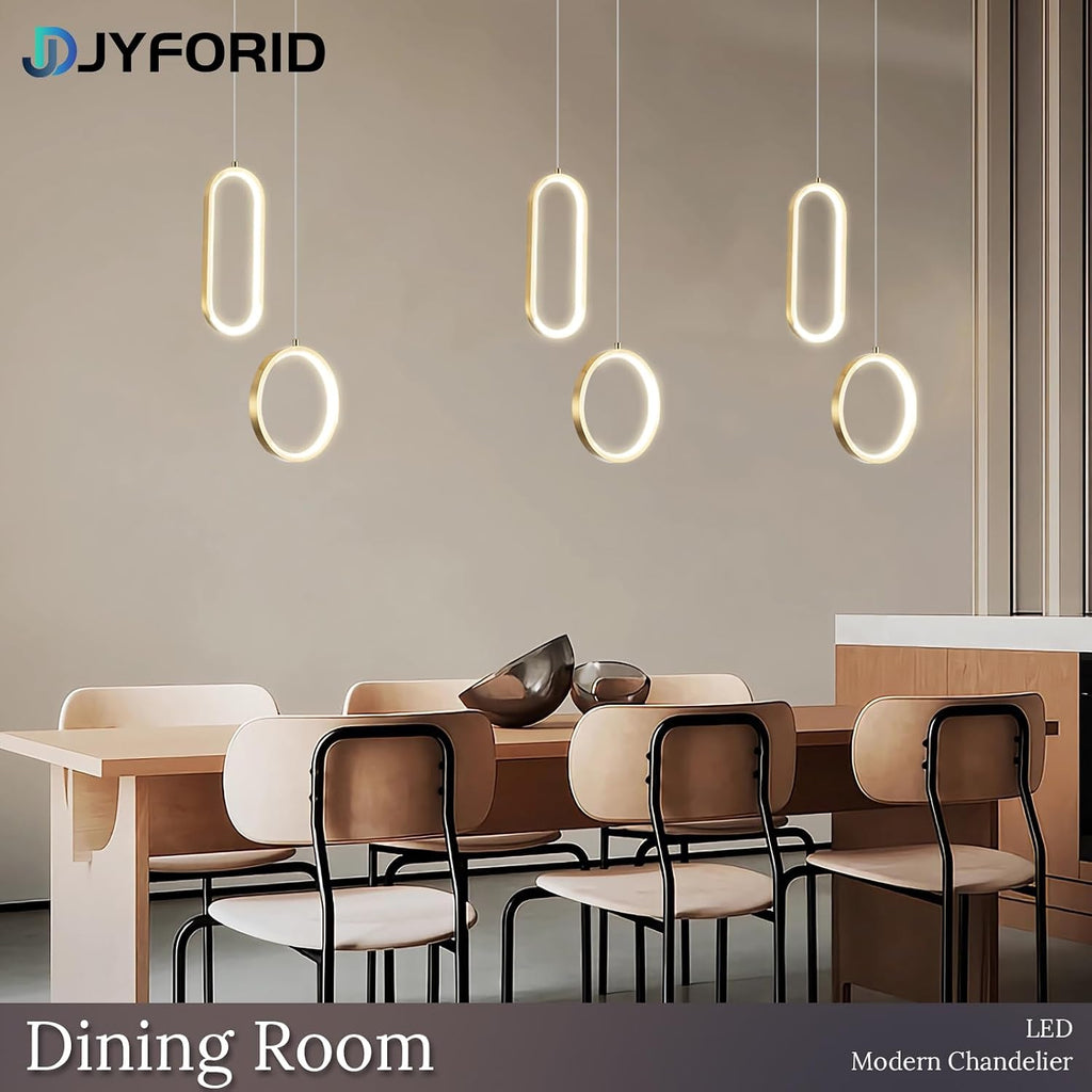 Gold Modern Mini LED Pendant Light with Remote Control, 2 Ring 24W 3-Color Temp Stepless Dimmable Ceiling Hanging
