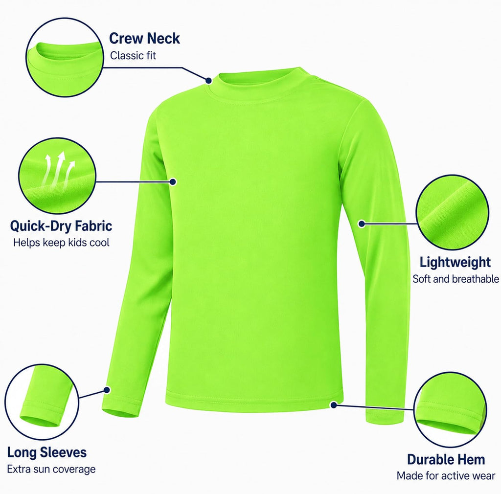 To Youth Neon Shirt Kids UPF 50+ Rash Guard Long Sleeve Athletic Tee