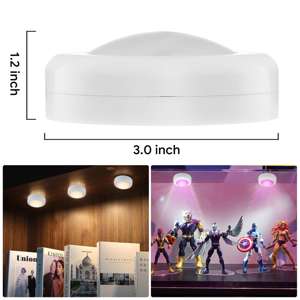 LED Puck Lights with Remote Control, AA Battery Operated, 12 Color Closet Under Cabinet Lighting, Push Tap Light