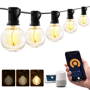 Outdoor String Lights, Smart Patio Lights 100Ft Dimmable Outdoor Lights Warm White, 50 G40 LED Bulbs, WiFi String