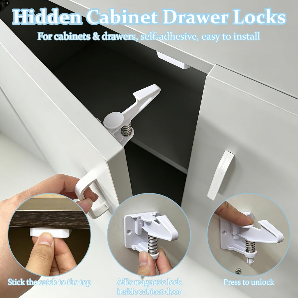 Baby Proofing Kit 46 Pack- Child Safety Locks for Cabinets&Drawers&Adjustable Safety Latches&Corner Guards&Outlet