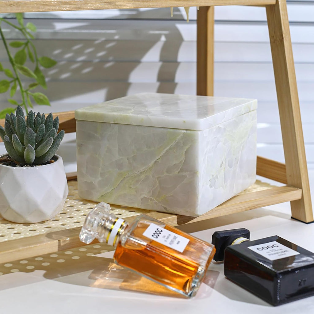 Natural Marble Storage Box with Lid, Stone Decorative Organizer Box for Jewelry, Luxury Keepsake Boxes Decor, Square
