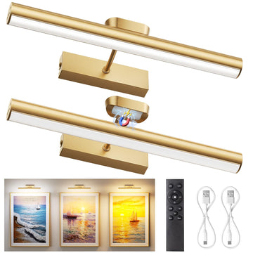 13.8" Cordless Picture Light for wall, Gold, 2 Pack