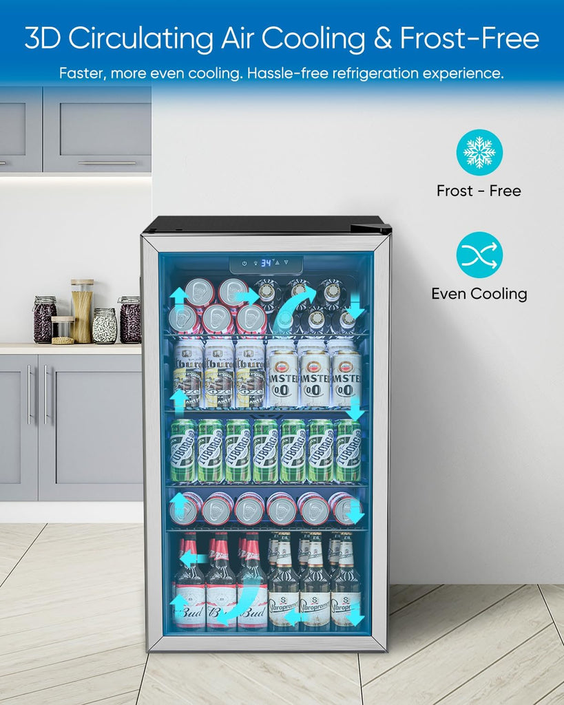 Beverage Refrigerator Cooler - 126 Can Mini Fridge Glass Door for Drinks Soda Be