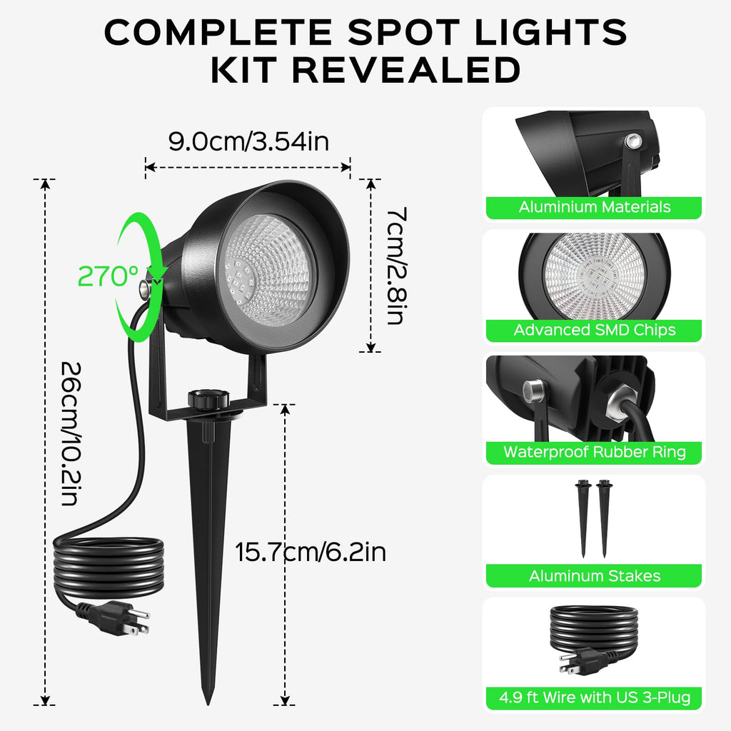 Spot Lights Outdoor, Green Landscape Spotlights for Garden 4 Pack