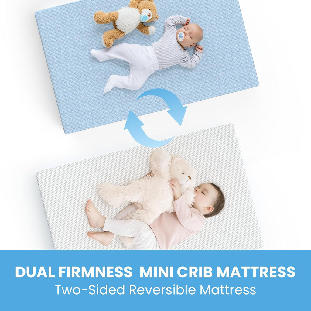 Mini Crib Mattress, 38x24x4 Inch Dual-Sided Gel Memory Foam Mattress | Breathable Premium Comfort for Baby, Removable