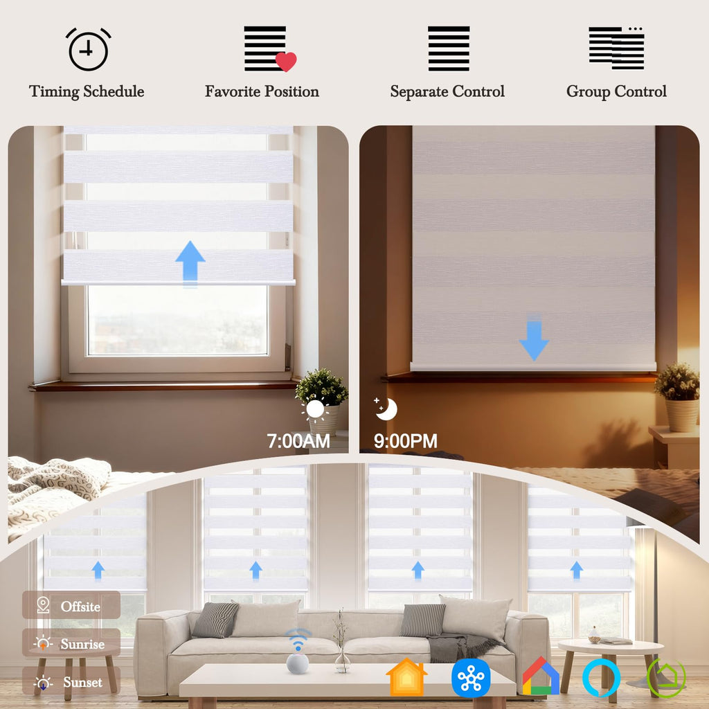 Motorized Zebra Blinds, Automatic Shades for Indoor Windows Work with HomeKit, Alexa, Google Home, Customized