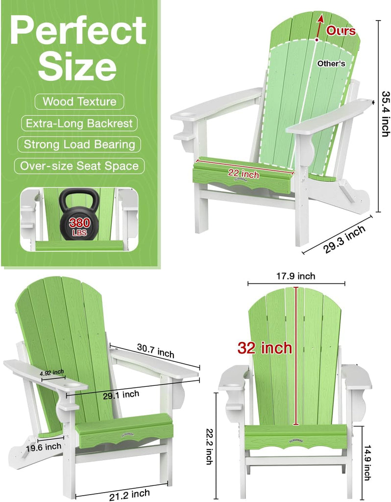 Folding Adirondack Chair, 25 Year Fade Proof Outdoor Patio Chairs | 400 LBS Capacity,Wooden Textured,All-Weather