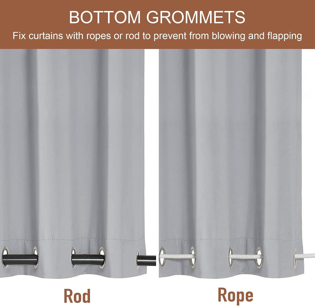 2 Panels Outdoor Curtains Waterproof Weighted Windproof | Durable Weighted Panels 100% Privacy Screen Shades for