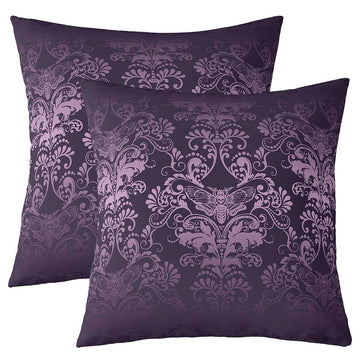 Set of 2 Purple Black Damask Pillow Covers 24x24 Inch Vintage Floral Throw Pillow Covers Antique Victorian Baroque