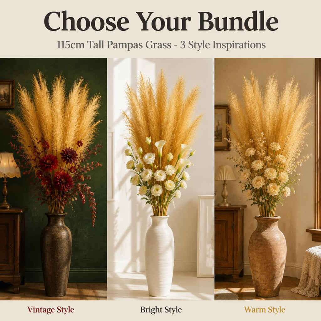 Artificial Pampas Grass, 9 Pcs 45" Mixed Color Gold