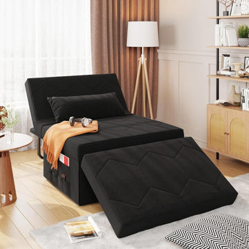 4 In 1 Convertible Sleeper Sofa Chair (DBlack, 72.4''L x 36.6''W x 15.7''H)