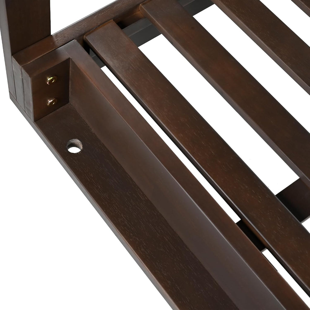 Acacia Wood Porch Swing Bed with Hemp Ropes, Full Size Outdoor Hanging Bed, 350 lb Capacity, Open-Side Minimalist
