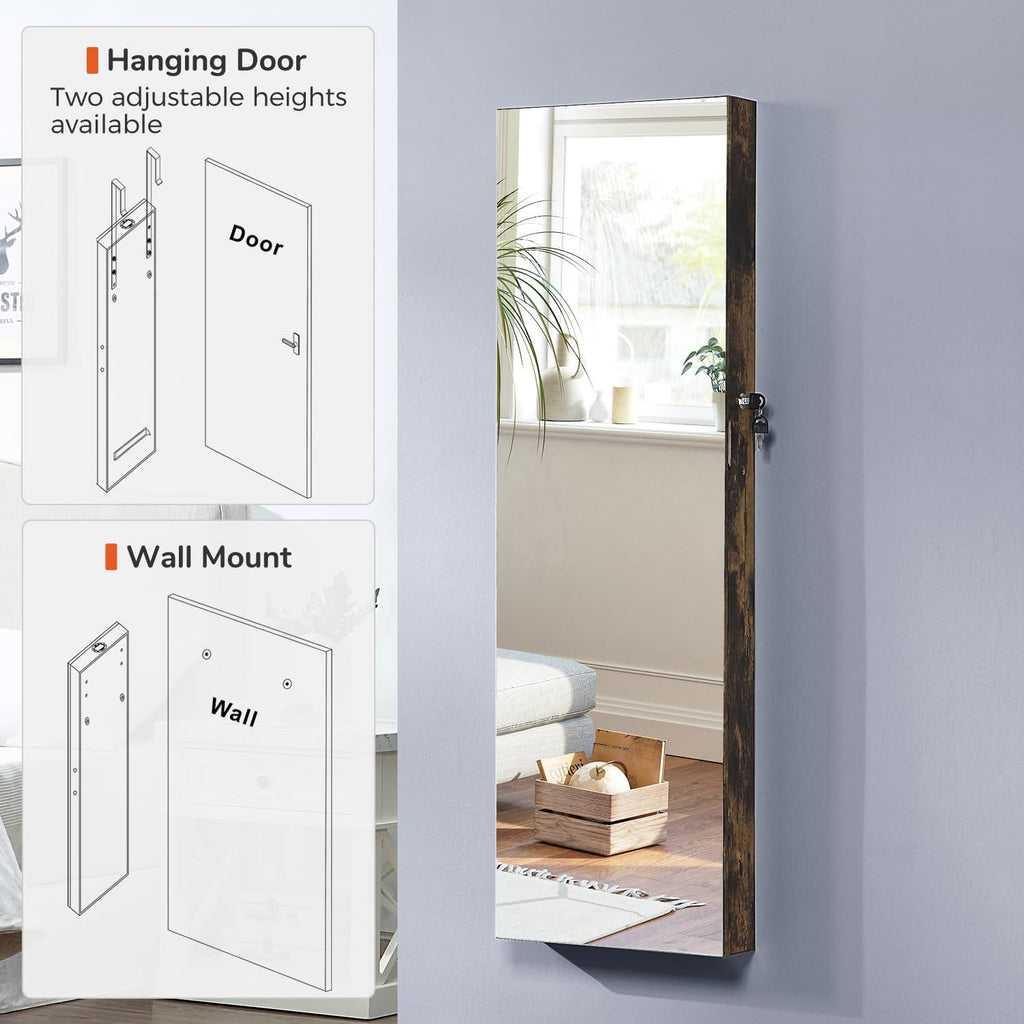 Jewelry Organizer Full Length Mirror Jewelry Cabinet Standing/Wall Mounted Jewelry Armoire Storage with Lights