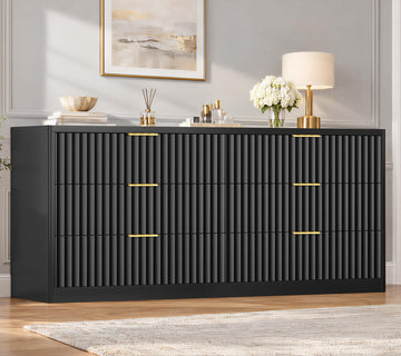 56.3'' Dresser with 6 Drawers, Dressers & Chest of Drawers with Curved Profile Design, 6 Drawer Dresser, Fluted