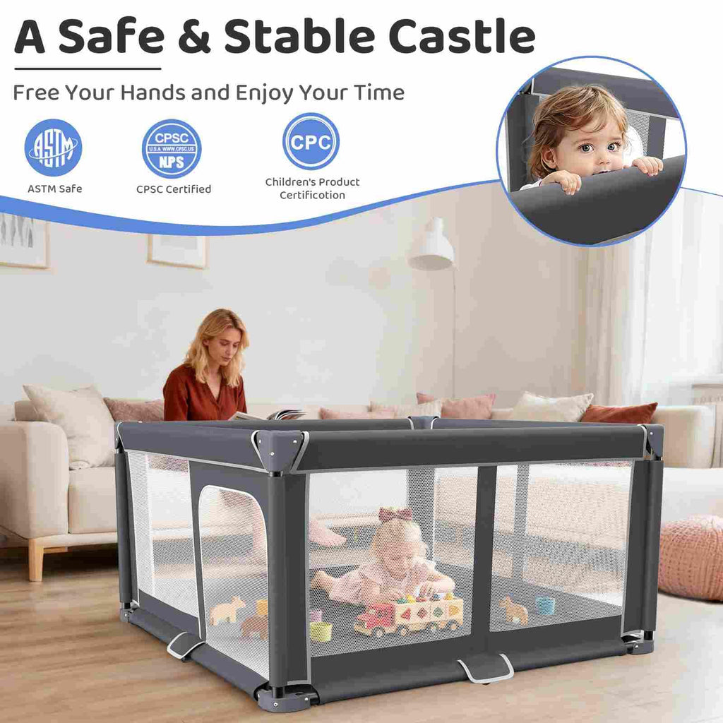 Foldable Baby Playpen with Mat, 50"x50" Safety Play Yard for Babies & Toddlers - Indoor & Outdoor Use with Carry Bag