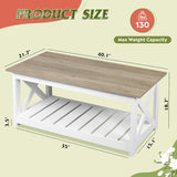 Farmhouse Coffee Table, 40.1" Rustic Center Table with X-Frame Support & Storage Shelf
