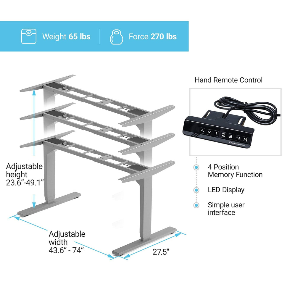 Standing Desk Frame - 3 Stages, Dual Motor, Adjustable Height and Width