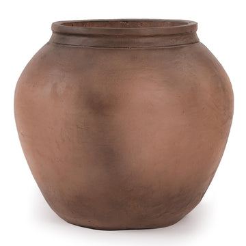 14" H x 17" Dia Brown Fiberstone Planter Pot with Drainage Hole, Weathered Stone-Look Decorative Flower Pot for Olive