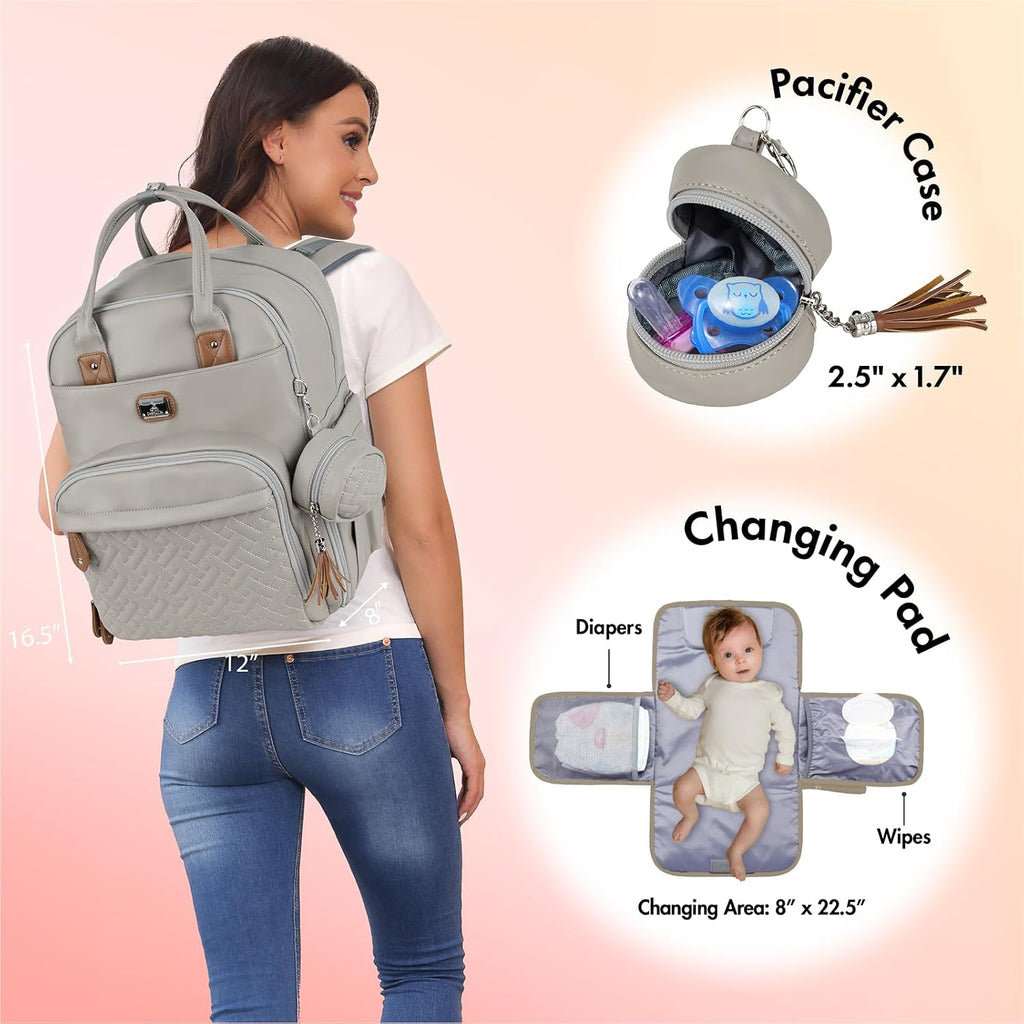 Leather Diaper Bag Backpack with Portable Changing Pad,Baby Bags